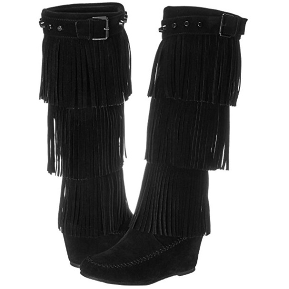 Nature Breeze Shoes - Black Fringe Boots